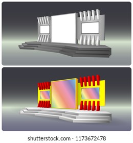 3d stage exhibition backdrop led screen plasma TV. Vector editable.