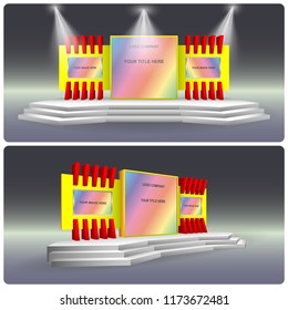 3d stage exhibition backdrop led screen plasma TV. Vector editable.