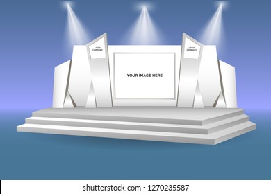 3d stage exhibition performance backdrop led screen with blank space for logo company. Vector editable isolated.