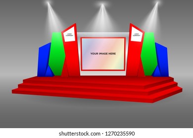 3d stage exhibition performance backdrop led screen with blank space for logo company. Vector editable isolated.