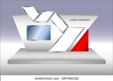3d stage exhibition with TV LED screen modern simple style and space for logo company. Vector editable