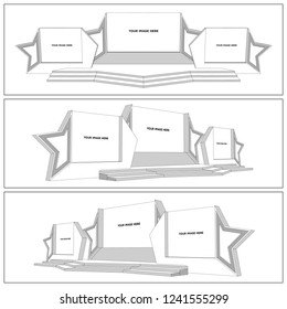 3d stage flooring backdrop screen for performance. Vector sketch outline coloring isolated.