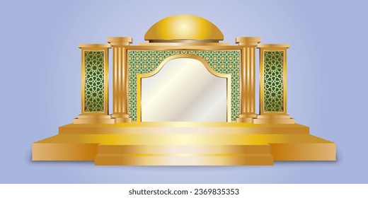 3d stage islamic arabic decoration with blank space title logo company for event ramadan exhibition. Vector editable sketch outline drawing coloring isolated.