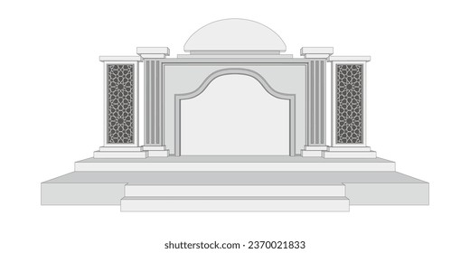 3d stage islamic arabic decoration with blank space title logo company for event ramadan exhibition. Vector editable sketch outline drawing coloring isolated.