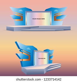 3d stage performance with backdrop screen and space for logo company. Vector editable.
