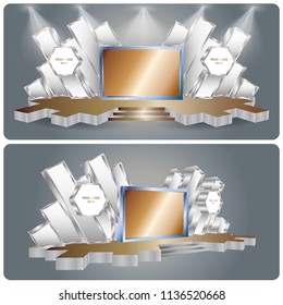 3d stage performance high technology style with screen backdrop and space for logo. Vector editable.