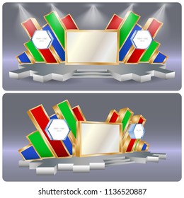 3d stage performance high technology style with screen backdrop and space for logo. Vector editable.