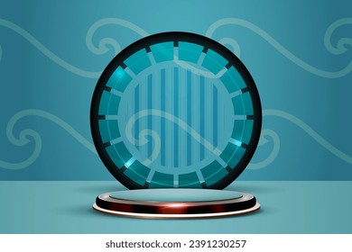 3D stage podium with green circle technology