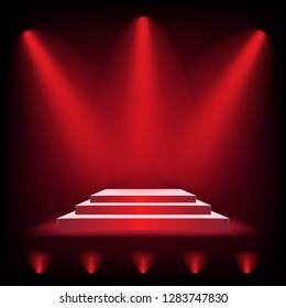 3D stage podium with spotlight and floor light. Product display and presentation, mock up vector illustration