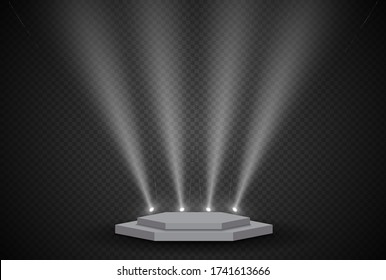 3d escenario con luz de iluminación de escena, efecto de luz de flash transparente vectorial, lente especial de luz solar. Luces doradas y luces brillantes. 