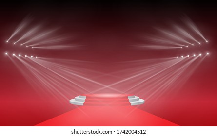 3D-Etappe mit Szenenlicht, vektortransparenter Blitzlichteffekt, Sonnenlicht-Spezialobjektiv. Helles Gold blinkt und beleuchtet mit Scheinwerfern. 