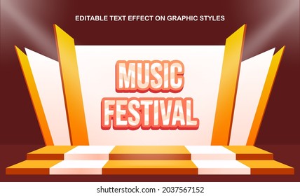 3d Stage with stands, screen in the background and big screen. Vector cartoon illustration of blank scene for presentations, conferences and public events music festival