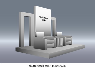 3d stage talkshow empty backdrop with sofa and table. Vector editable.
