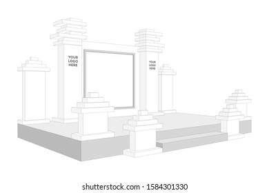 3d stage talkshow presentation performance with backdrop LED TV screen and blank space logo company for event exhibition. Vector editable sketch outline drawing coloring isolated.
