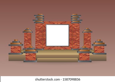 3d stage talkshow presentation performance brick texture with backdrop LED TV screen and blank space logo company for event exhibition. Vector editable isolated.