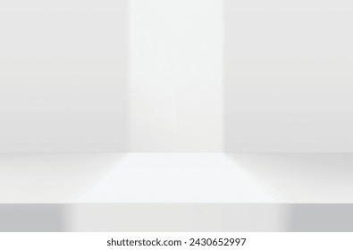 Fondo blanco de la etapa 3D con el foco. Podio de exhibición de lujo para el producto de escaparate. Ilustración vectorial de fondo moderno minimalista.