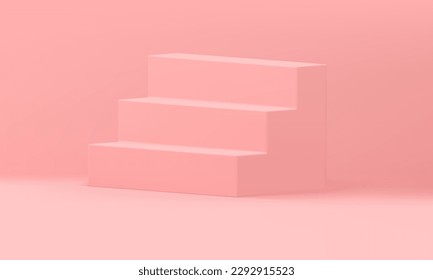 3d staircase pink ladder level geometric structure success achievement opportunity pedestal realistic vector illustration. Steps podium stairs architecture construction progress isometric foundation