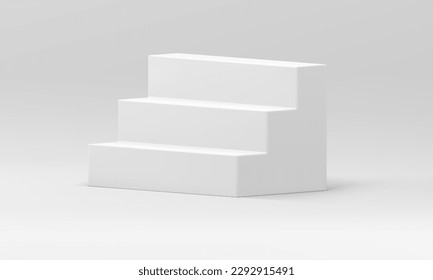 3D-Treppe weiße Architektur Schritte Podium Errungenschaft Fortschritt Wachstum Chance realistische Vektorgrafik. Pedestal-Treppe polygonal kletternde geometrische Fortschrittsleiter