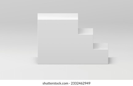 3d staircase white pedestal step construction for climbing geometric minimal design realistic vector illustration. Stairway podium basic foundation success improvement achievement stage promo display