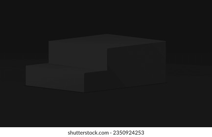 3d stairs black podium with steps isometric interior decor element at studio background vector illustration. Staircase dark pedestal geometric shape for advertising male brutal commercial showcase