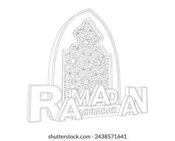 Stand 3d árabe islámico musulmán de corte ornamento decoración de ventanas con texto RAMADAN MUBARAK fuente gran logotipo empresa para la exposición de eventos.