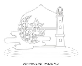 3d stand booth backdrop photo arabic ramadan ied islamic decoration with blank space logo company for event exhibition. vector editable sketch outline drawing coloring isolated.