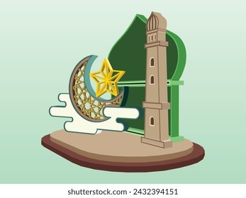 3d stand booth backdrop photo arabic ramadan ied islamic decoration with blank space logo company for event exhibition. vector editable isolated.
