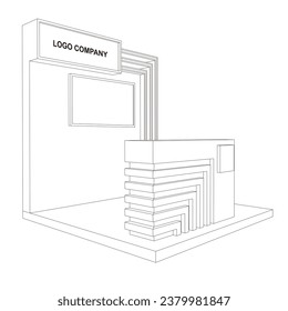 3d stand booth digital technology colorful style decoration with blank space logo company for event exhibition. Vector editable isolated sketch outline drawing coloring.