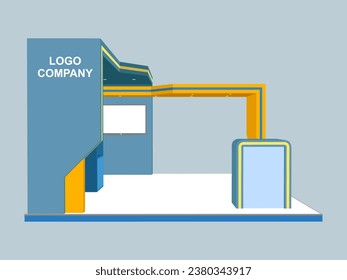 3d stand booth digital technology colorful style decoration with blank space logo company for event exhibition. Vector editable isolated.