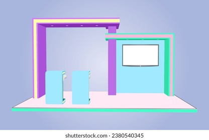 3d stand booth digital technology colorful style decoration with blank space logo company for event exhibition. Vector editable isolated.