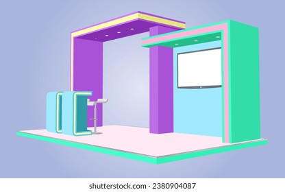 3d stand booth digital technology colorful style decoration with blank space logo company for event exhibition. Vector editable isolated.