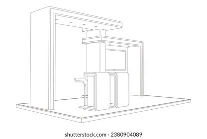 3D Messestand Digital-Technologie bunten Stil Dekoration mit Leerraum Logo-Gesellschaft für die Veranstaltung Ausstellung. Vektorbearbeitbare, isolierte Skizze Umrissfarbe.