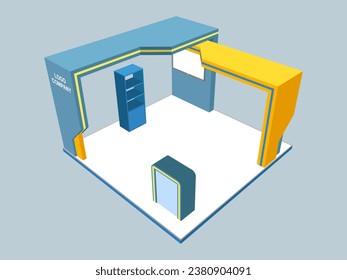 3d stand booth digital technology colorful style decoration with blank space logo company for event exhibition. Vector editable isolated.