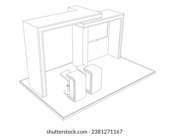3D Messestand Digital-Technologie bunten Stil Dekoration mit Leerraum Logo-Gesellschaft für die Veranstaltung Ausstellung. Vektorbearbeitbare, isolierte Skizze Umrissfarbe.