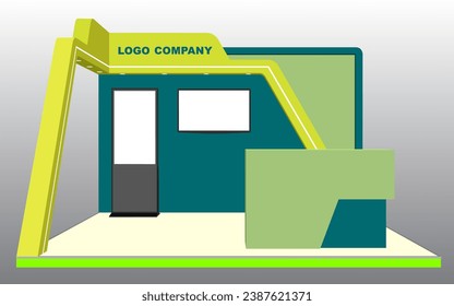 3d stand booth digital technology colorful style decoration with blank space logo company for event exhibition. Vector editable isolated.