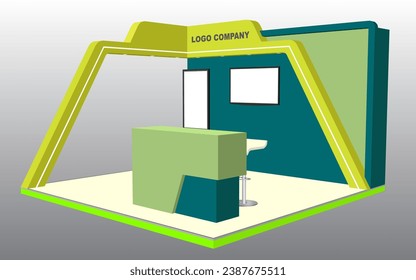 3d stand booth digital technology colorful style decoration with blank space logo company for event exhibition. Vector editable isolated.