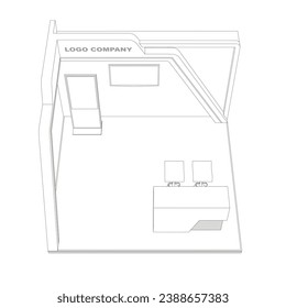 3d stand booth digital technology colorful style decoration with blank space logo company for event exhibition. Vector editable isolated sketch outline drawing coloring.