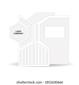 3d stand booth LED TV display futuristic digital high technology with blank space logo company for event exhibition. Vector editable sketch outline drawing coloring  isolated.