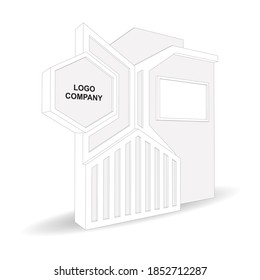 3d stand booth LED TV display futuristic digital high technology with blank space logo company for event exhibition. Vector editable sketch outline drawing coloring  isolated.