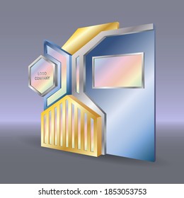 3D-Stand, Stand mit LED-TV-Display. Futuristisches digitales High-Tech-Design mit Leerraum für Firmenlogo für die Ausstellung. Vektorbearbeitbar einzeln.