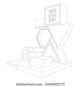 3d stand stand stand escenario telón de fondo foto corte arte instalación decoración geométrica con espacio en blanco logo empresa para la exposición de eventos. Dibujo de línea de esquema de boceto vectorial para colorear editable aislado.