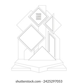 3d stand booth stage backdrop photo cutting art installation geometric decoration with blank space logo company for event exhibition. Vector sketch outline line drawing coloring editable isolated.