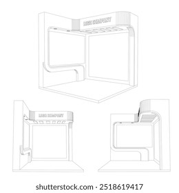 3d stand booth parede fundo com espaço em branco logotipo empresa para a exposição do evento. Vetor editável isolado.