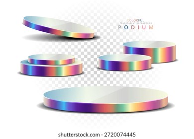 Soporte 3D Colorido Podio de Vector y Plataforma de Escenario de Pedestal para Pantalla de Producto Escaparate Gradiente Fondo Holográfico