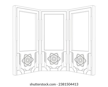 3d standing display backdrop digital futursitic technolgy HUD UI cover blank LED screen content logo company for event exhibition. Vector editable sketch outline
drawing coloring isolated.