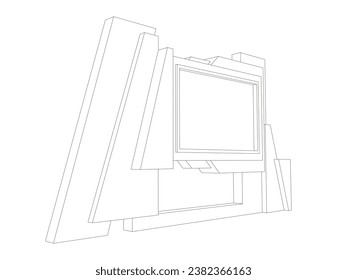 3d standing display backdrop digital futursitic technolgy HUD UI cover blank LED screen content logo company for event exhibition. Vector editable sketch outline
drawing coloring isolated.