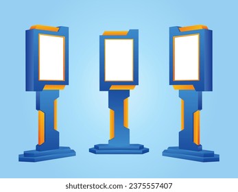 3d standing display banner LED screen digital futuristic style decoration with blank space for logo and title company. Vector editable isolated.