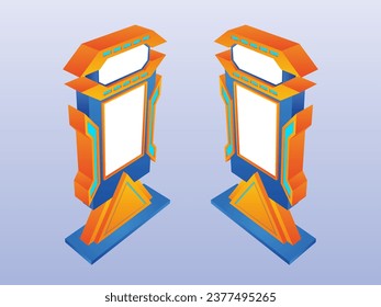 3d standing display banner LED screen digital futuristic style decoration with blank space for logo and title company. Vector editable isolated.