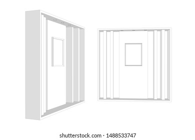 3d standing display frame photo for gallery exhibition. Vector editable sketch outline drawing coloring isolated.