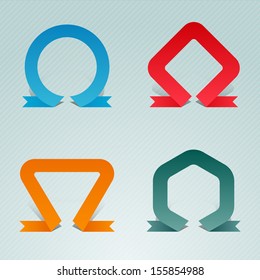 3d standing upright folded ribbons with space for a text or product photo